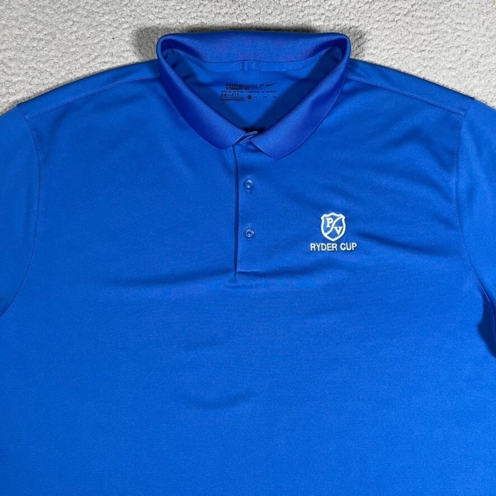 Nike Shirt Mens XL Blue Golf Polo Performance Stretch Dri-Fit Ryder Cup Logo